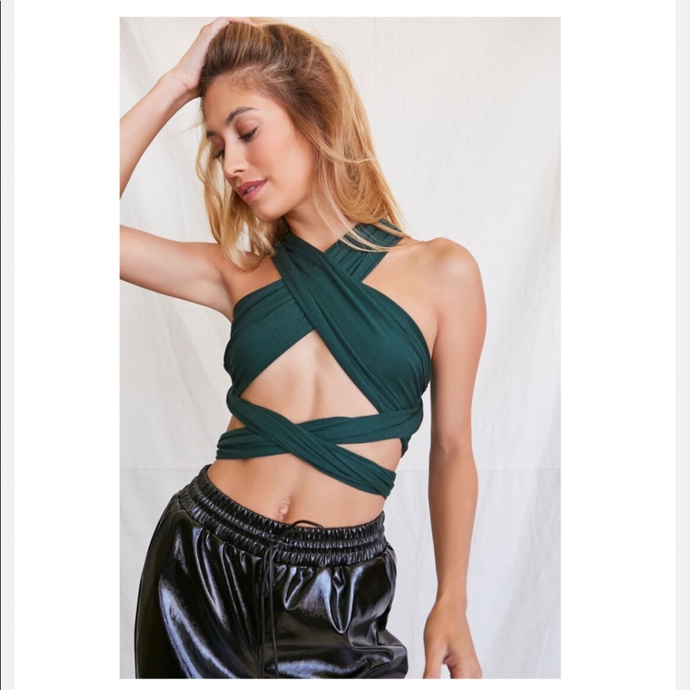Forever 21 green wraparound tie top size S